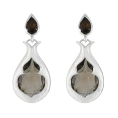 Smoky-Quartz-Turkish-Isabelle-Toi-et-Moi-Stud-Brown-925-Sterling-Silver-Earring