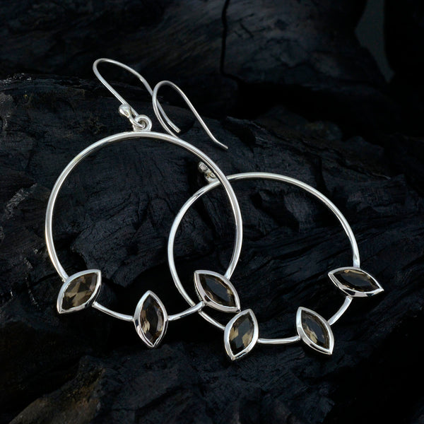 Smoky-Quartz-Japanese-Savannah-Trilogy-Dangle-Brown-Sterling-Silver-Earring