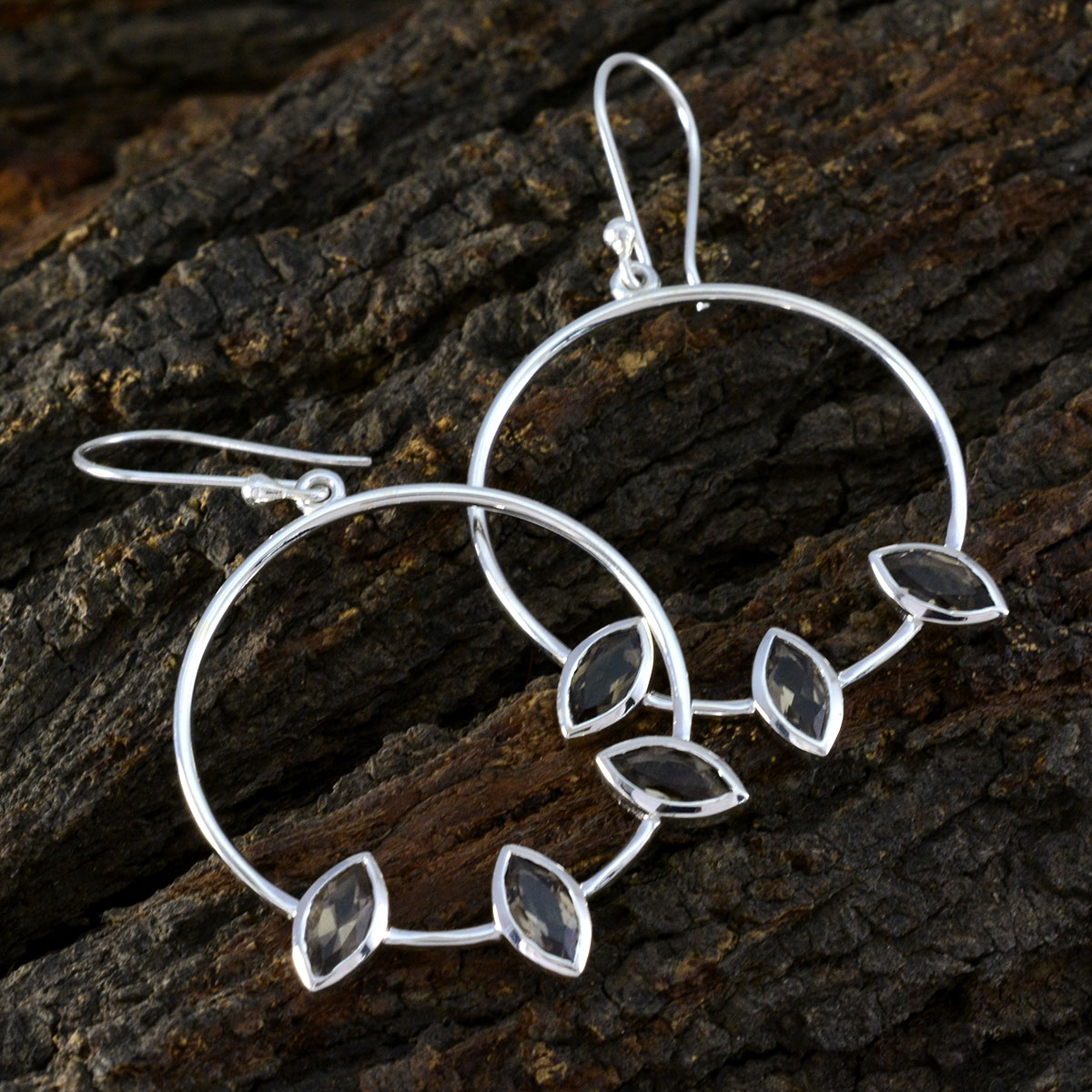 Smoky-Quartz-Japanese-Savannah-Trilogy-Dangle-Brown-Sterling-Silver-Earring