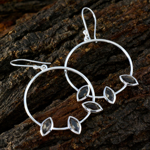 Smoky-Quartz-Japanese-Savannah-Trilogy-Dangle-Brown-Sterling-Silver-Earring