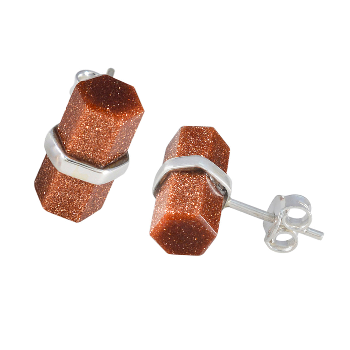 Zonnesteen Afrikaanse Soo-jin Solitaire Stud Bruine Sterling Zilveren Oorbel Secundaire afbeelding