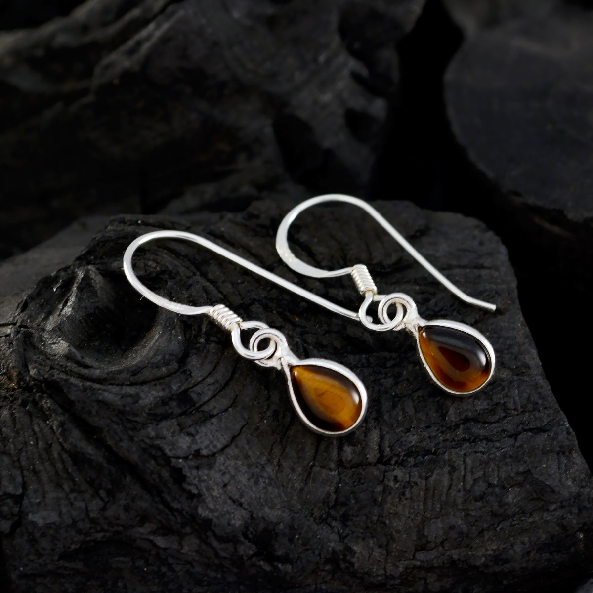 Tiger Eye Korean Pilar multiple Dangle Brown 925 Silver Earring Secondary image