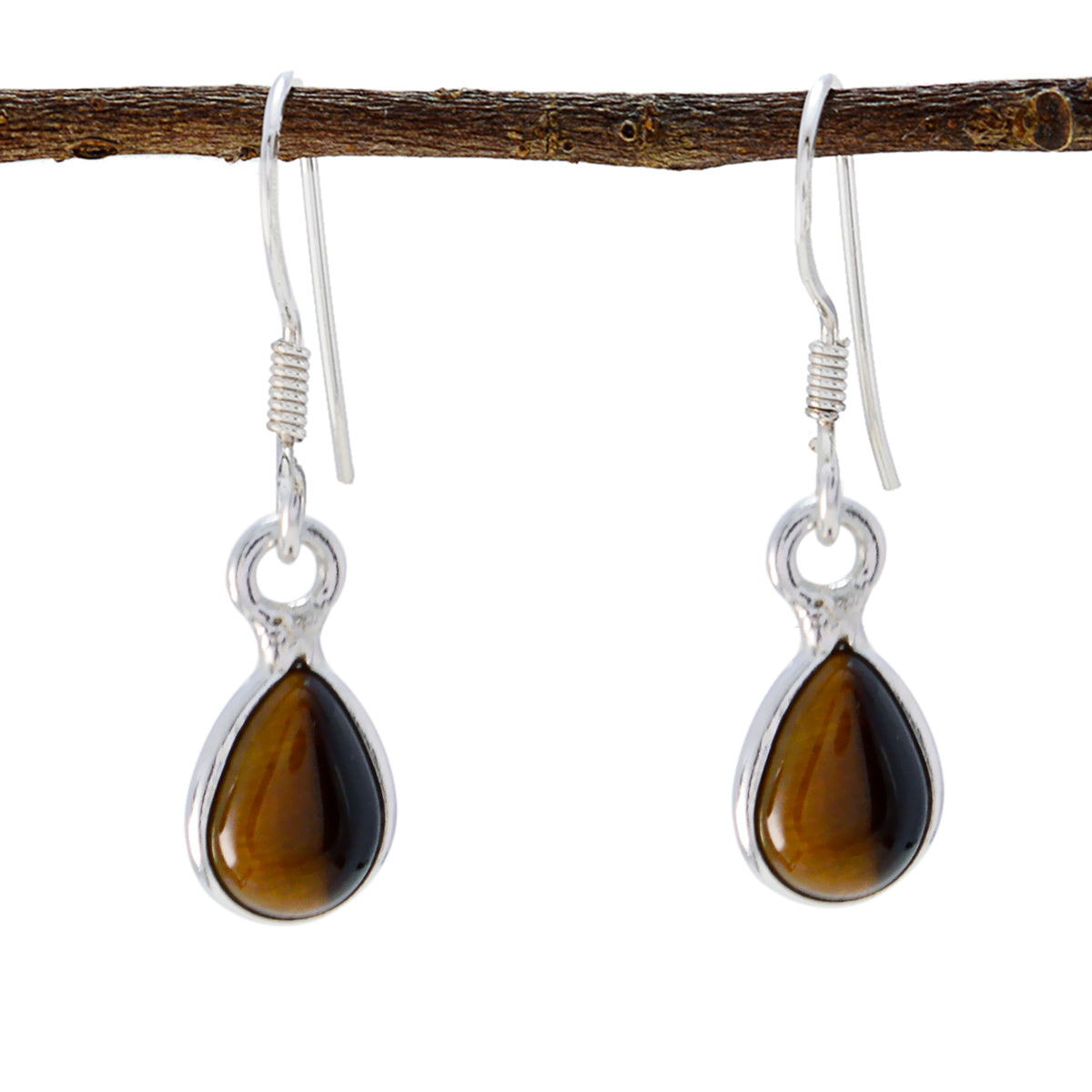 Tiger-Eye-Korean-Pilar-multiple-Dangle-Brown-925-Silver-Earring Imagen principal del producto