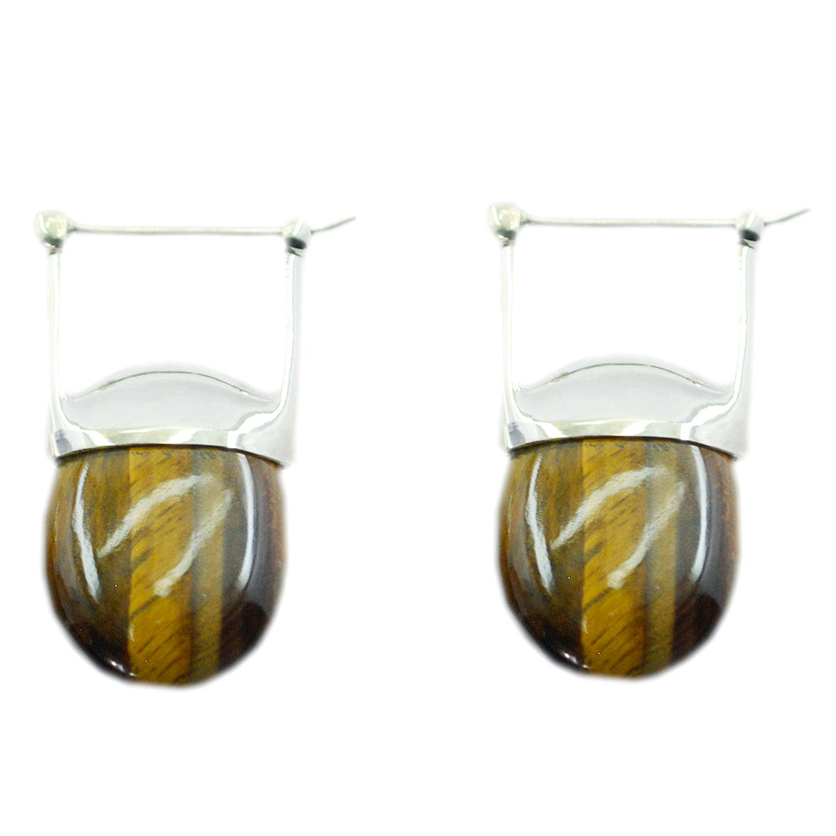 Tiger-Eye-French-Aaliyah-Solitaire-Dangle-Brown-925-Sterling-Silver-Earring メイン画像