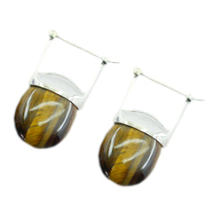 Tiger-Eye-French-Aaliyah-Solitaire-Dangle-Brown-925-Sterling-Silver-Earring