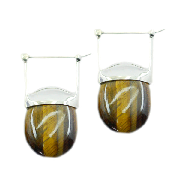 Tiger-Eye-French-Aaliyah-Solitaire-Dangle-Brown-925-Sterling-Silver-Earring