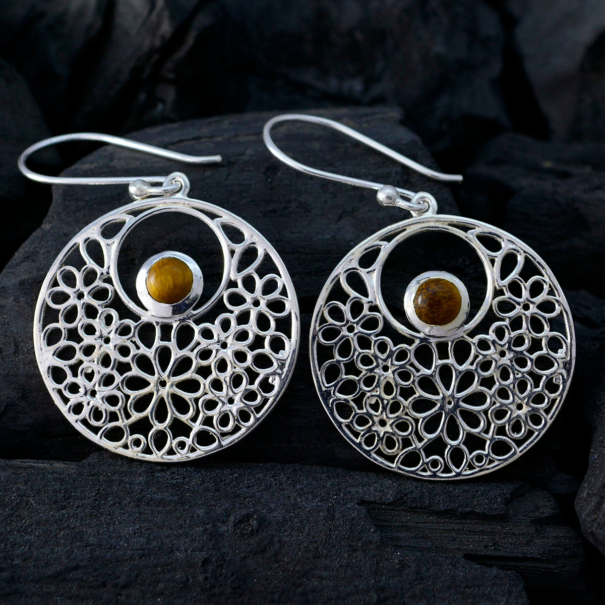 Tiger Eye Ryska Agnes Solitaire Dingelörhänge Brunt 92.5 Silver Sekundär produktbild