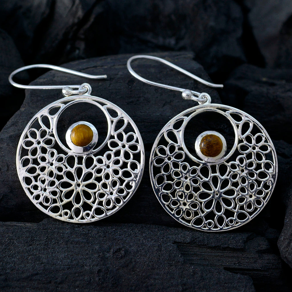 Tiger-Eye-Russian-Agnes-Solitaire-Dangle-Brown-92.5-Silver-Earring