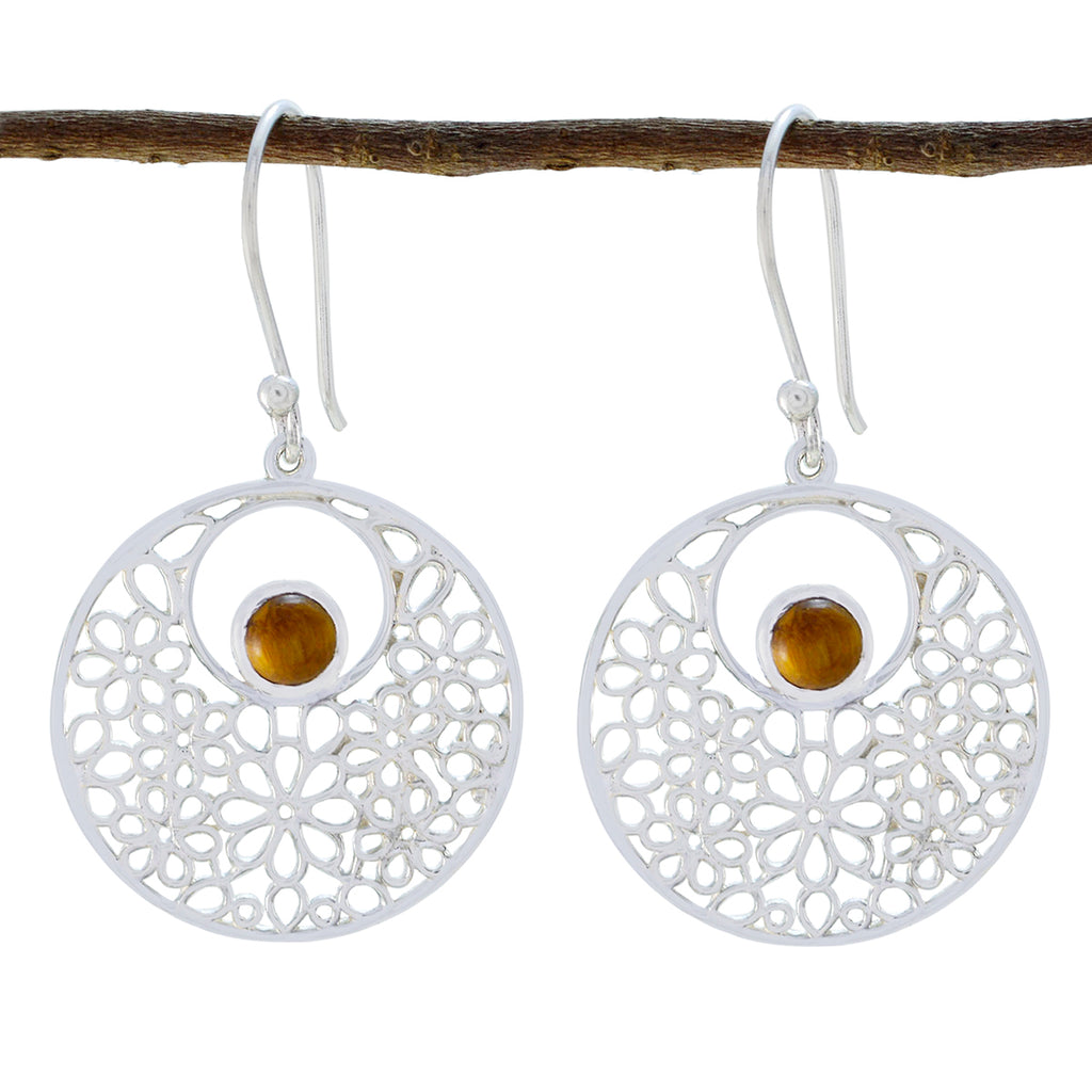 Tiger-Eye-Russian-Agnes-Solitaire-Dangle-Brown-92.5-Silver-Earring