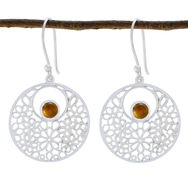 Tiger-Eye-Russian-Agnes-Solitaire-Dangle-Brown-92.5-Silver-Earring