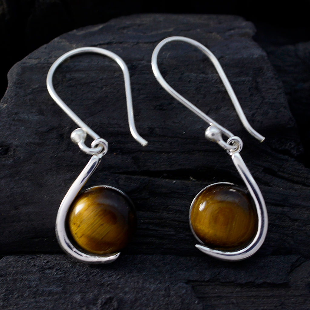Tiger-Eye-Moroccan-Aisha-Solitaire-Dangle-Brown-925-Sterling-Silver-Earring