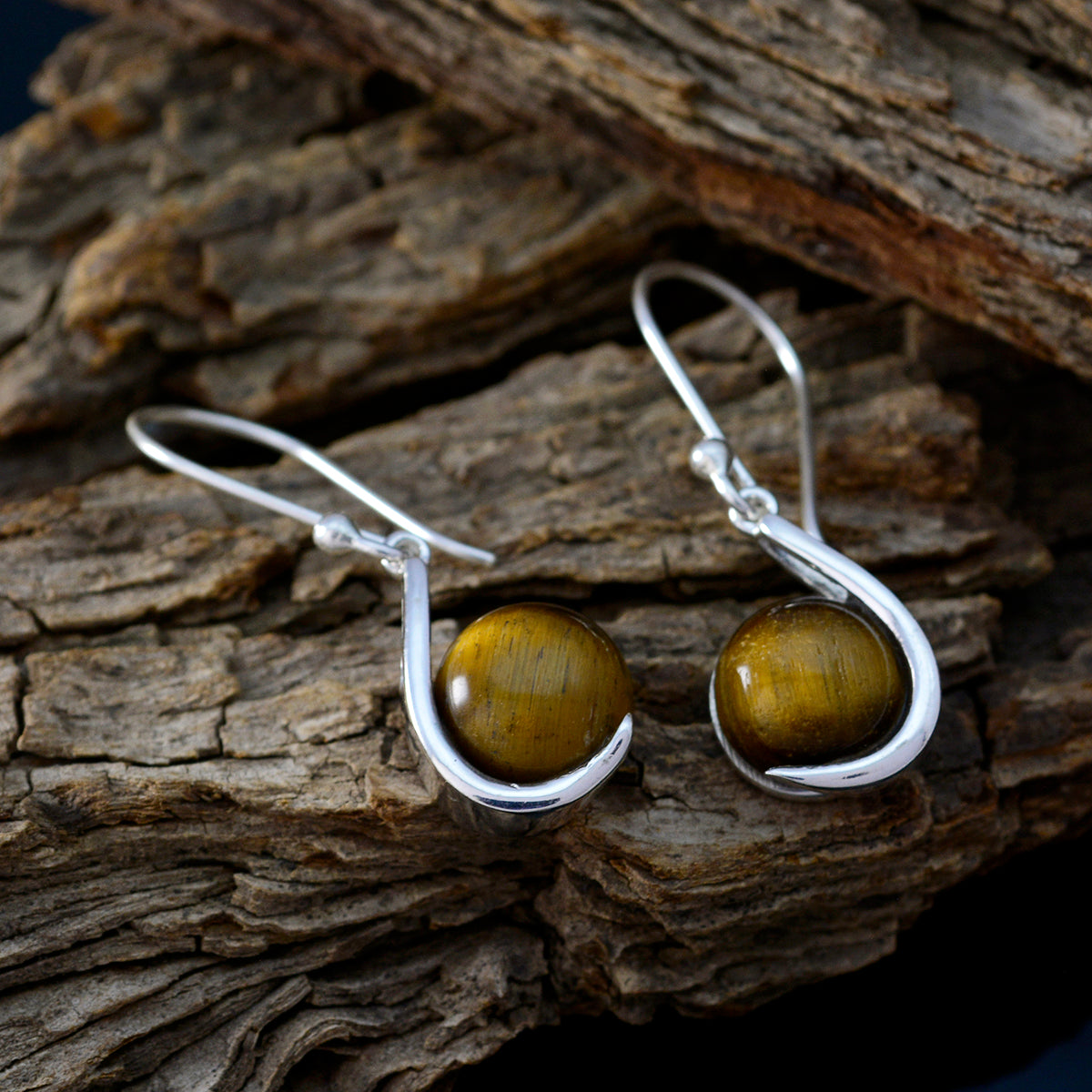 Tiger-Eye-Moroccan-Aisha-Solitaire-Dangle-Brown-925-Sterling-Silver-Earring