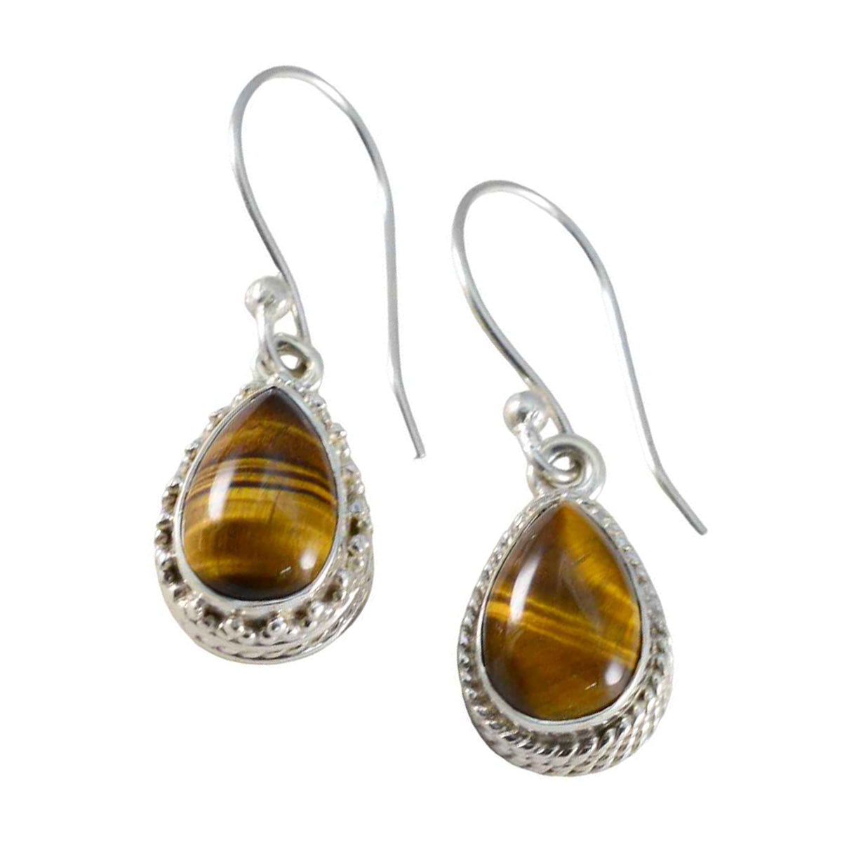 Tiger-Eye-Middle-Eastern-Hana-Solitaire-Dangle-Brown-92.5-Silver-Earring