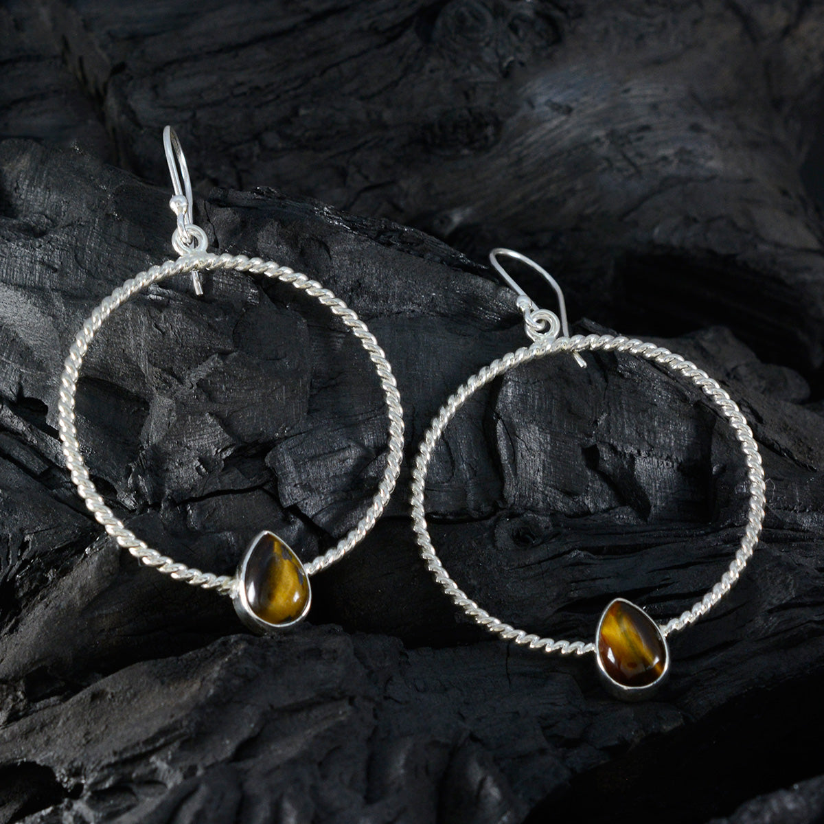 Tiger-Eye-Mexican-Soo-jin-Solitaire-Dangle-Brown-925-Sterling-Silver-Earring