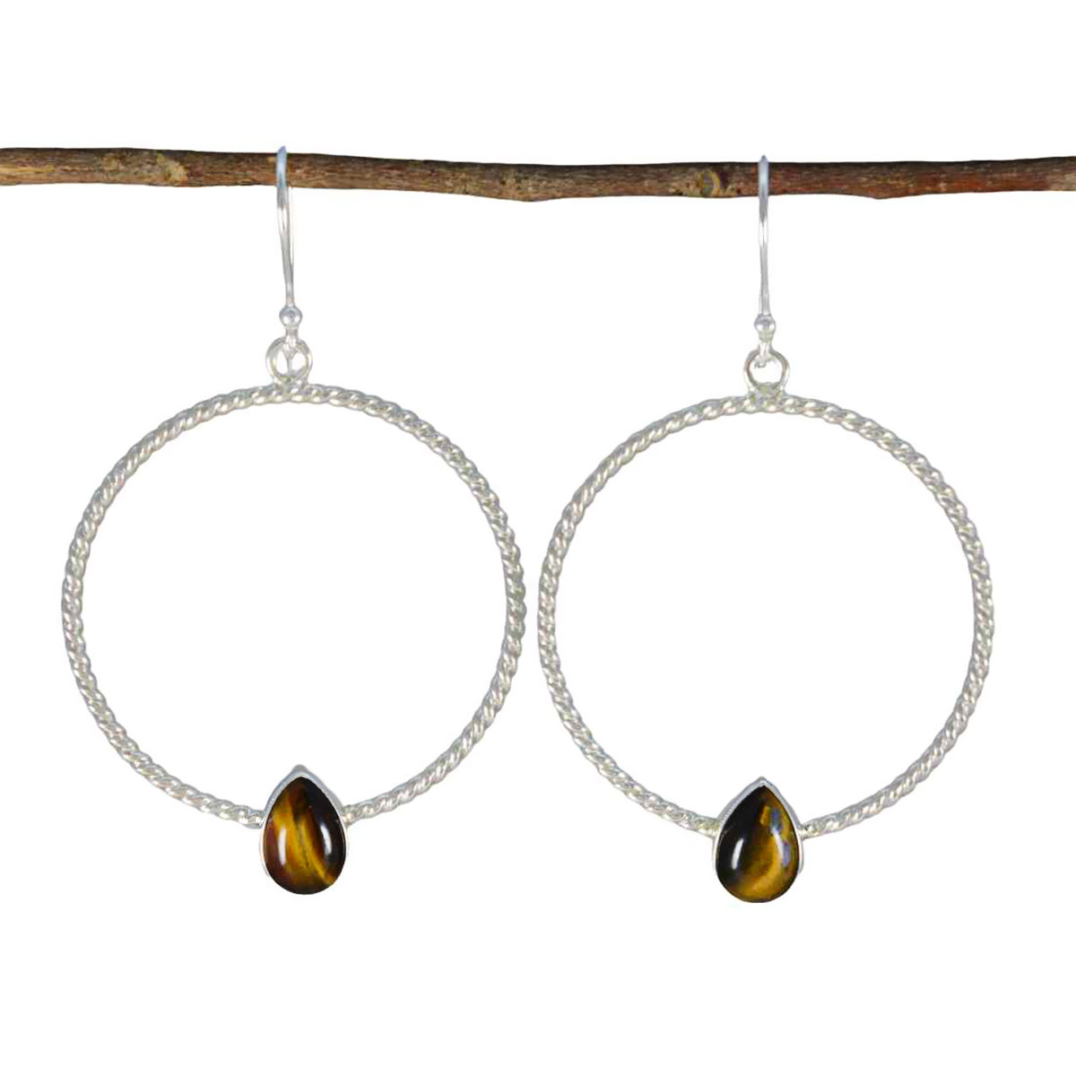 Tiger-Eye-Mexican-Soo-jin-Solitaire-Dangle-Brown-925-Sterling-Silver-Earring Huvudsaklig produktbild
