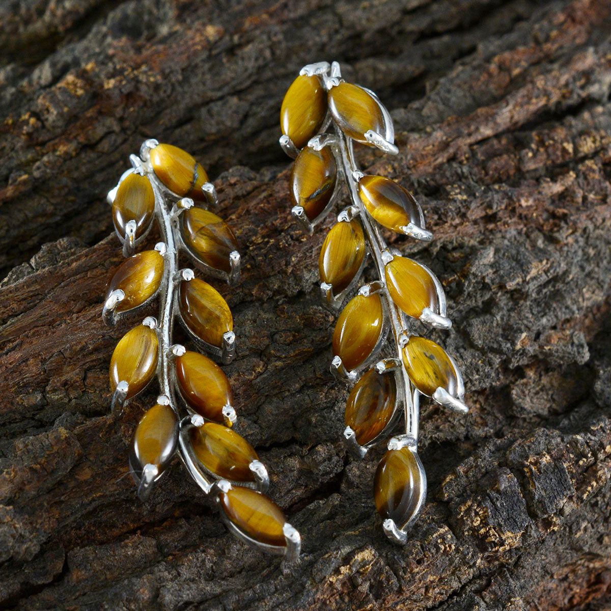 Tiger-Eye-Middle-Eastern-Patricia-multiple-Stud-Brown-925-Sterling-Silver-Earring