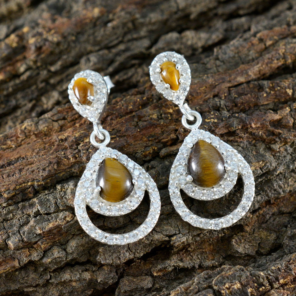 Tiger-Eye-African-Yuki-multiple-Stud-Brown-92.5-Silver-Earring