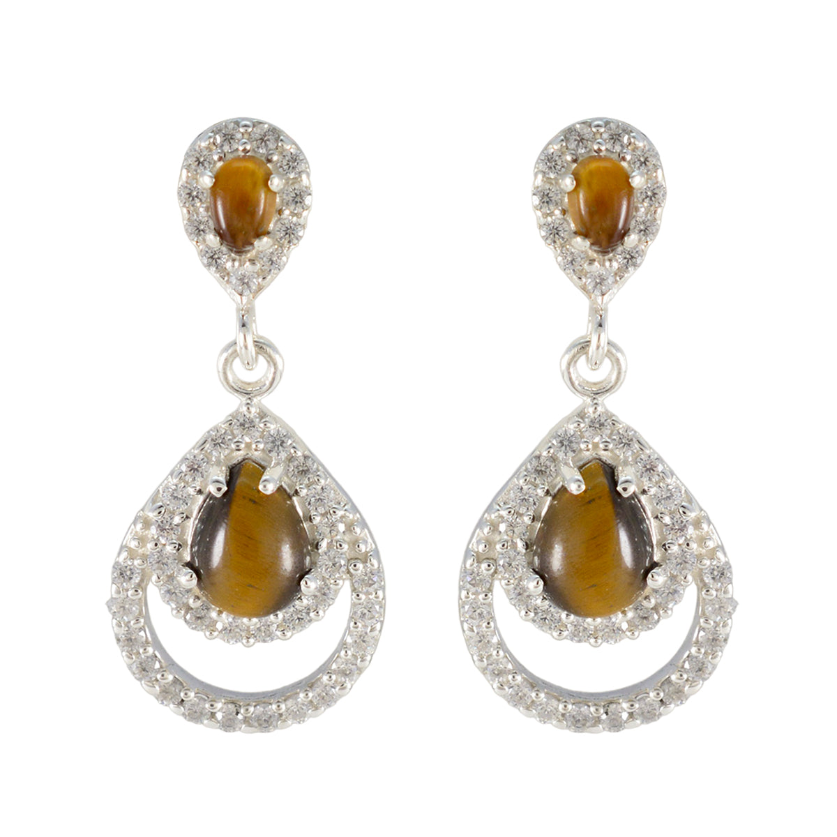 Tiger-Eye-African-Yuki-multiple-Stud-Brown-92.5-Silver-Earring