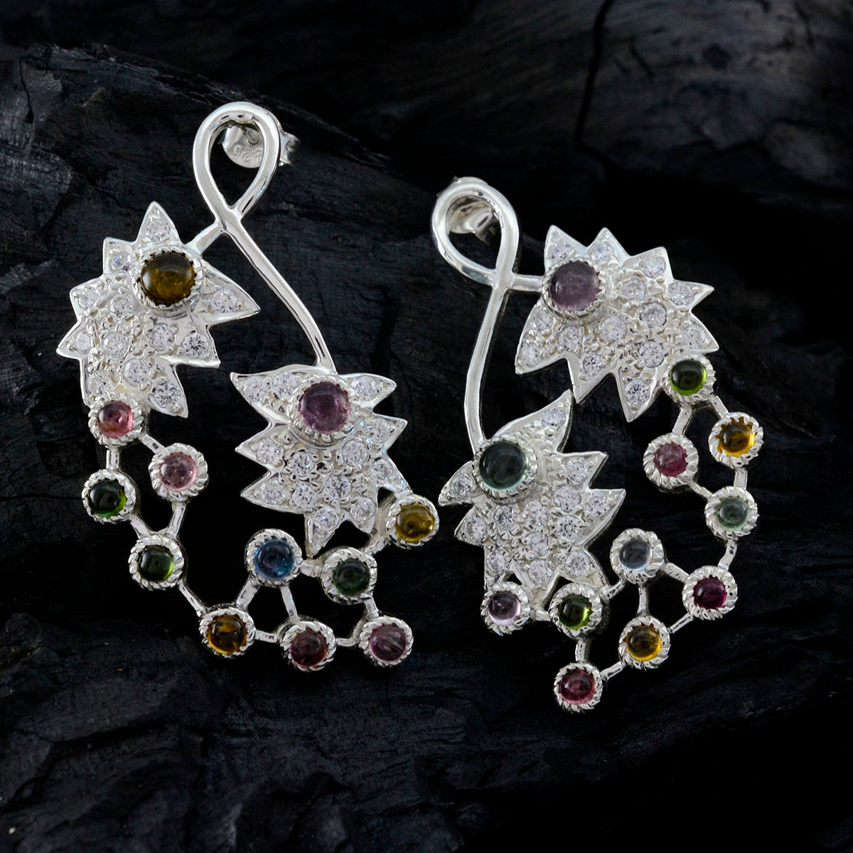 Tourmaline-Indian-Meera-multiple-Dangle-multicolor-92.5-Silver-Earring