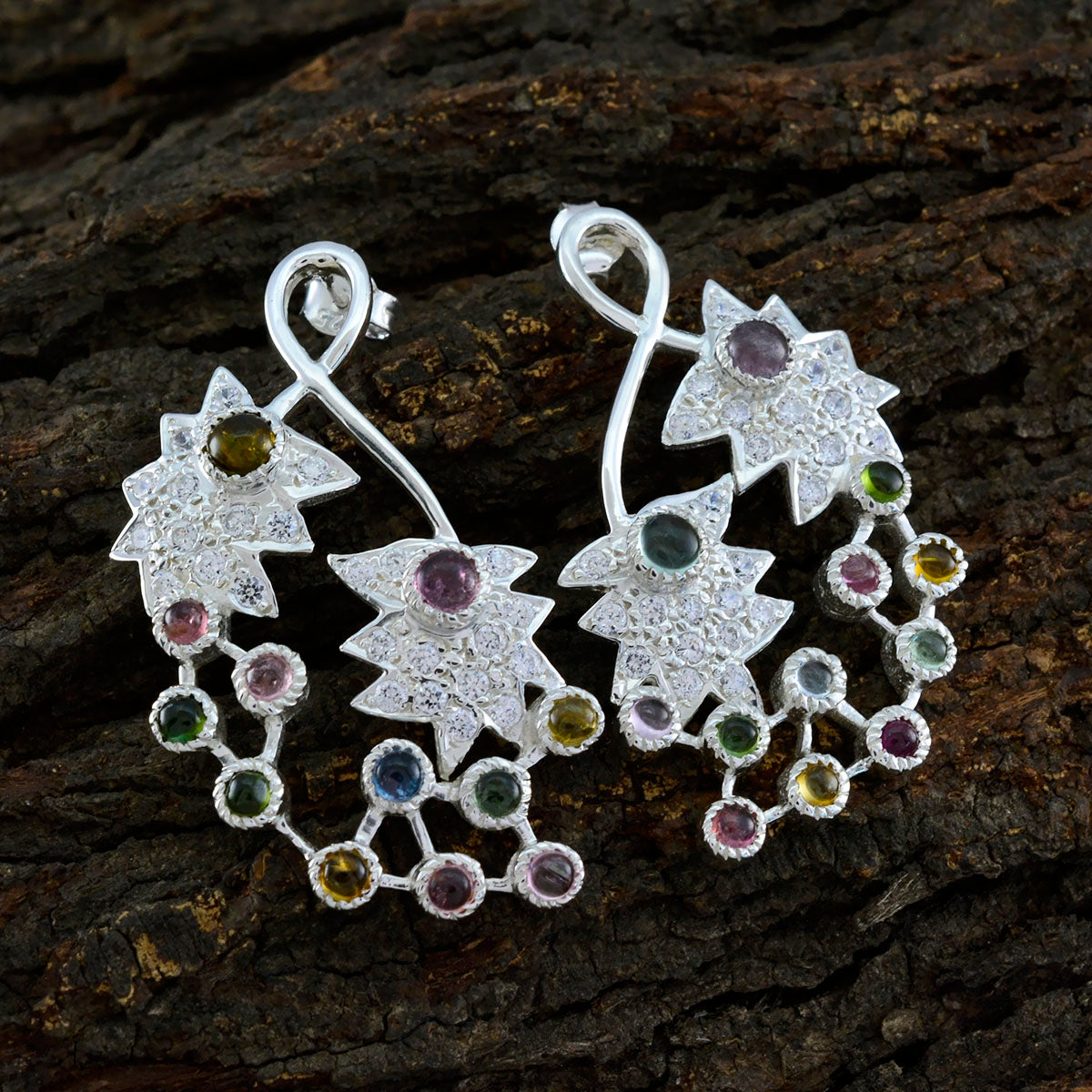 Tourmaline-Indian-Meera-multiple-Dangle-multicolor-92.5-Silver-Earring