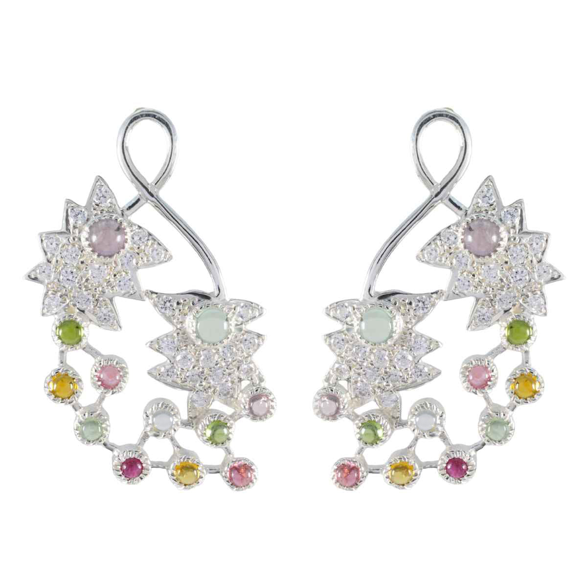 Tourmaline-Indian-Meera-multiple-Dangle-multicolor-92.5-Silver-Earring Huvudsaklig produktbild