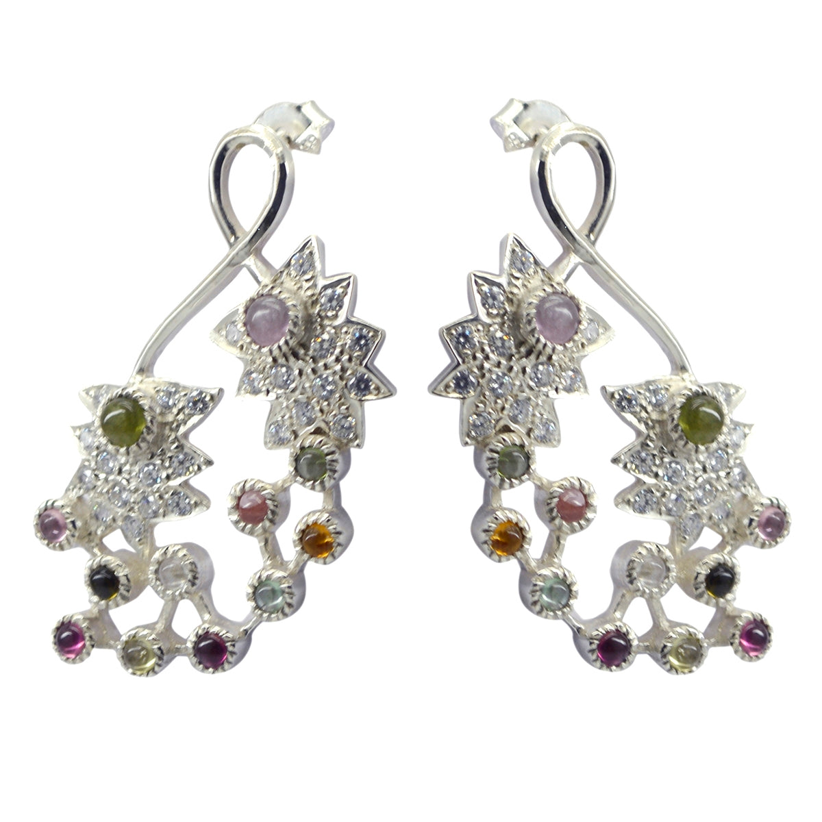 Tourmaline-Indian-Meera-multiple-Dangle-multicolor-92.5-Silver-Earring