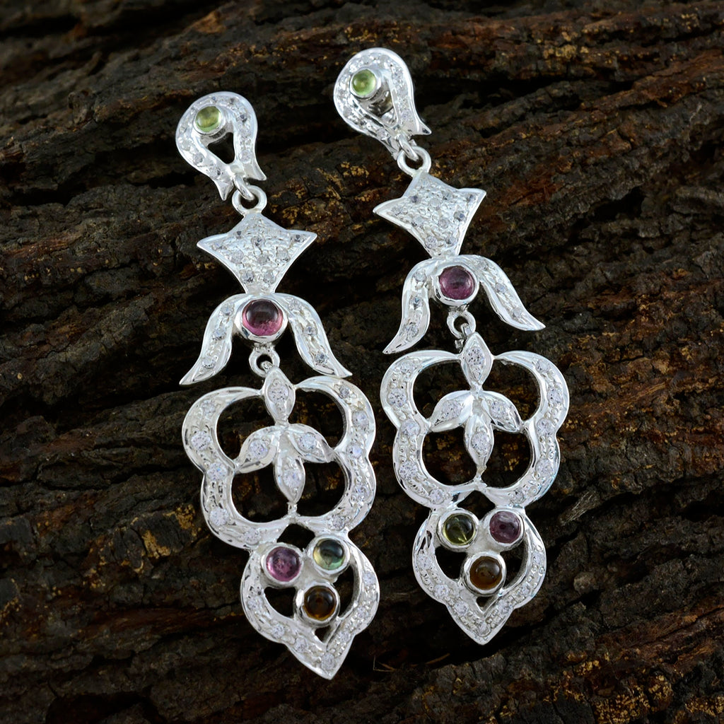 Tourmaline-Indian-Natcha-multiple-Stud-multicolor-Sterling-Silver-Earring
