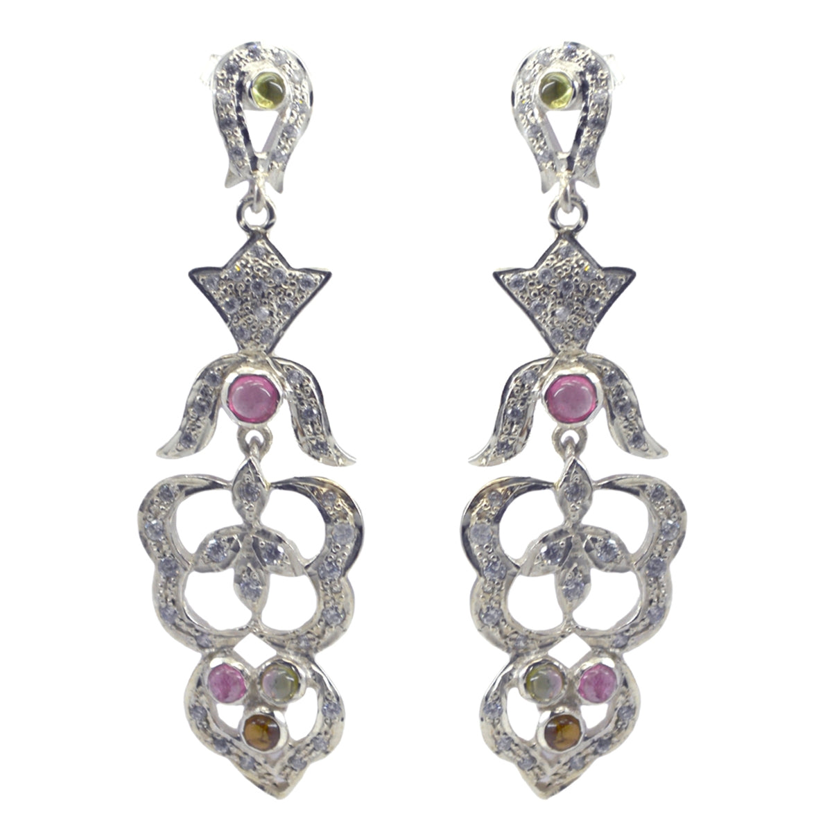 Tourmaline-Indian-Natcha-multiple-Stud-multicolor-Sterling-Silver-Earring