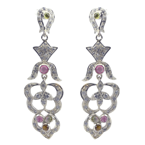 Tourmaline-Indian-Natcha-multiple-Stud-multicolor-Sterling-Silver-Earring