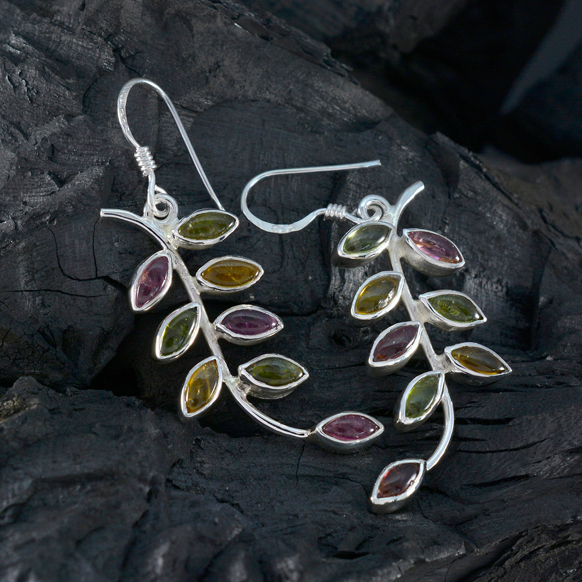 Tourmaline-Egyptian-Alice-multiple-Dangle-multicolor-925-Sterling-Silver-Earring