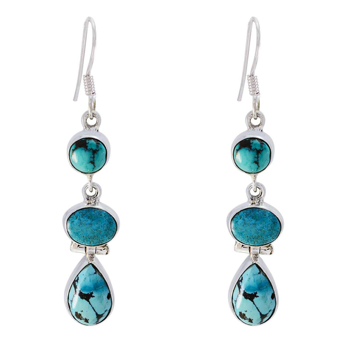Turquoise-Russian-Genesis-multiple-Dangle-Blue-925-Sterling-Silver-Earring