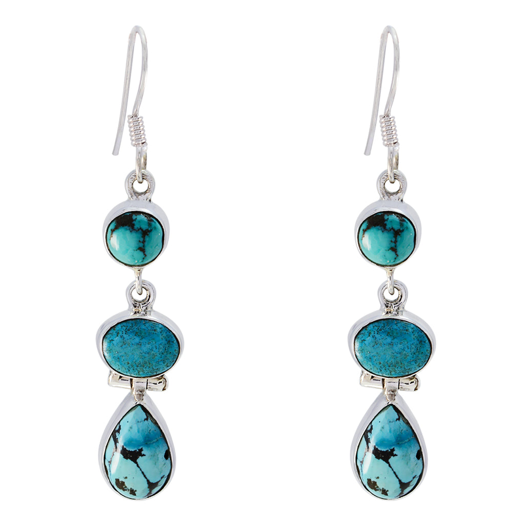 Turquoise-Russian-Genesis-multiple-Dangle-Blue-925-Sterling-Silver-Earring
