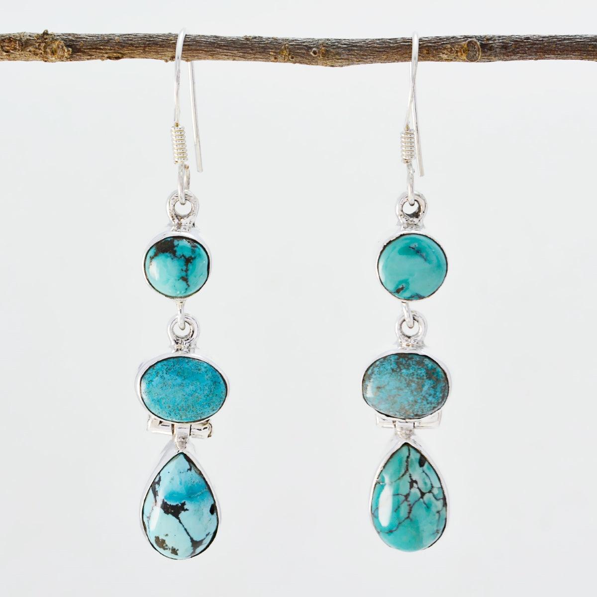 Turquoise-Russian-Genesis-multiple-Dangle-Blue-925-Sterling-Silver-Earring