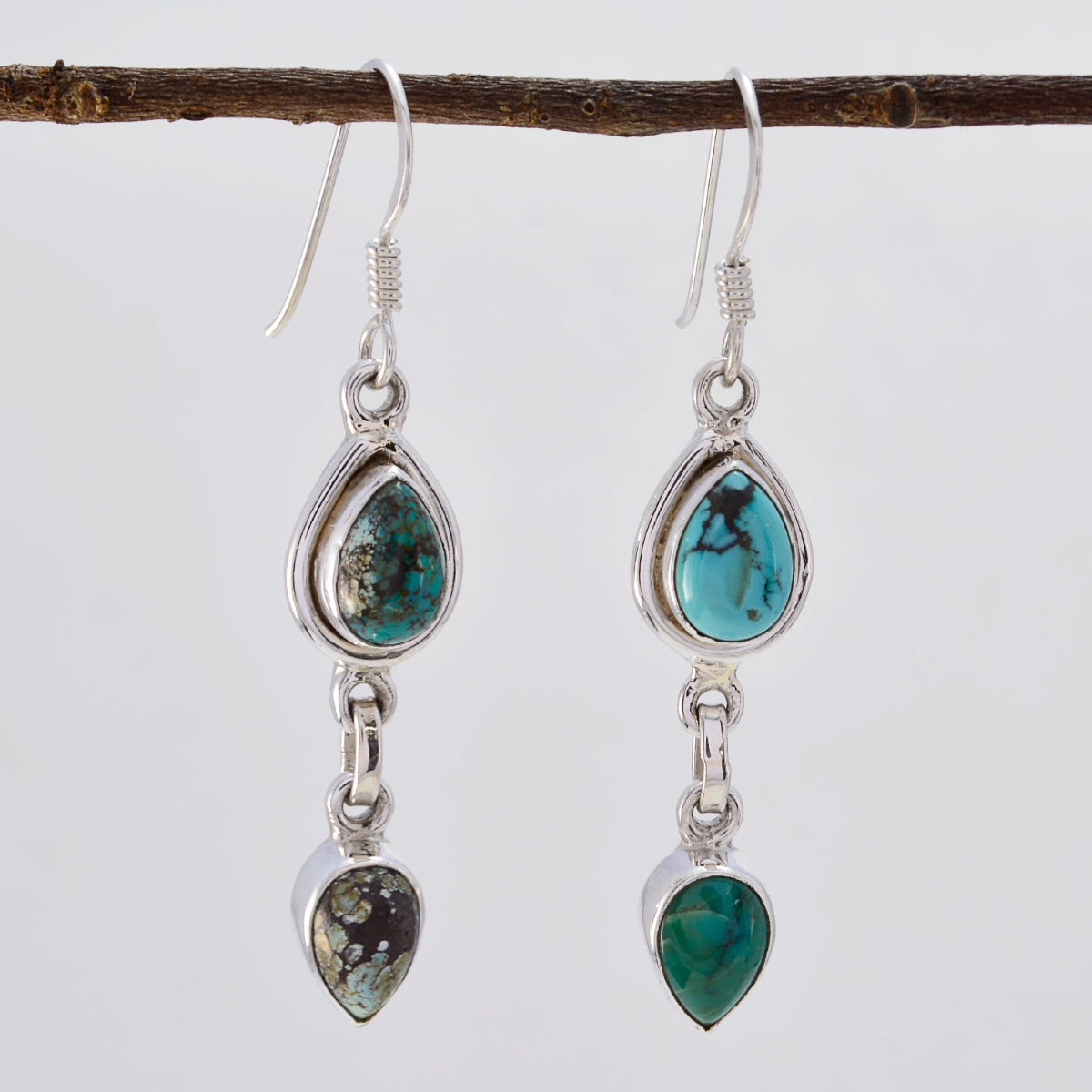 Turquoise-Latin-American-Bianca-multiple-Dangle-Blue-Silver-Earring