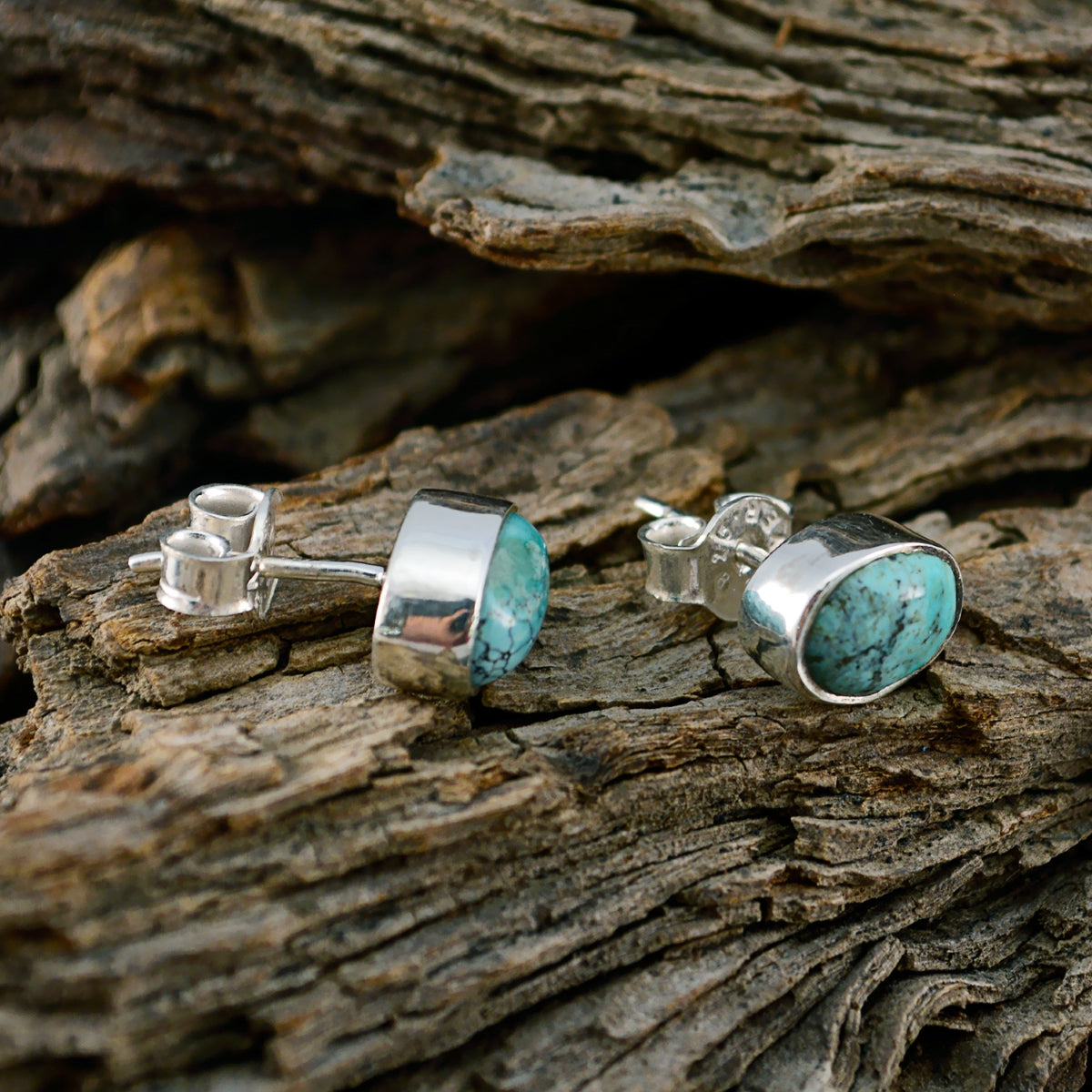 Turquoise Duitse Genesis Solitaire Stud Blauwe Zilveren Oorbel Secundaire afbeelding