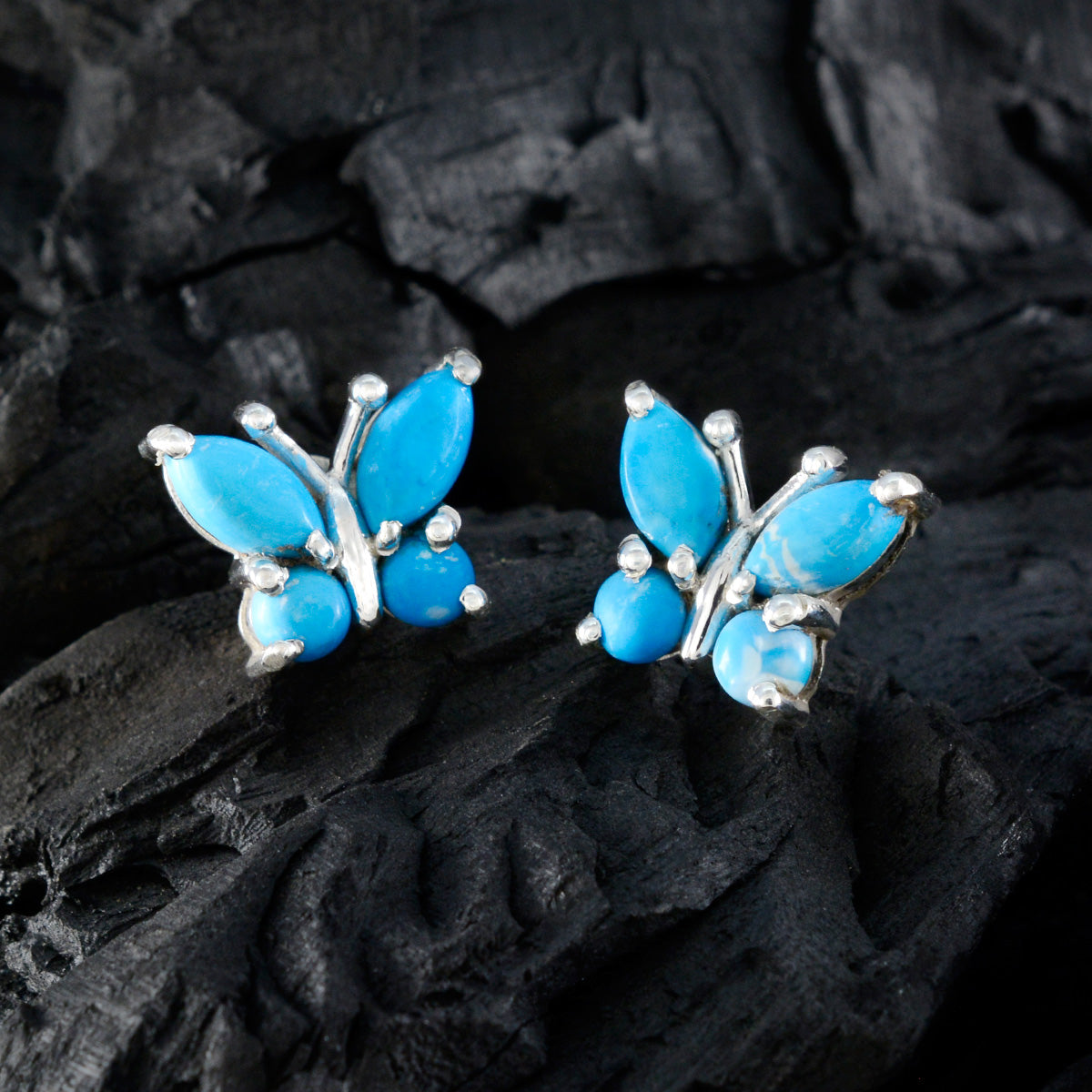 Turquoise-Mexican-Isabel-quarter-Stud-multicolor-Sterling-Silver-Earring