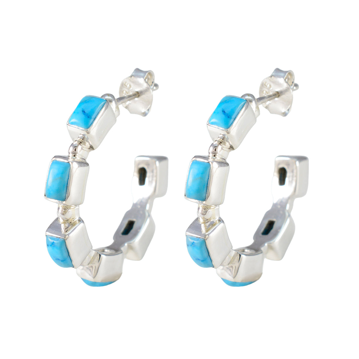 Turquoise-Korean-Autumn-multiple-Stud-Blue-92.5-Silver-Earring Immagine principale del prodotto