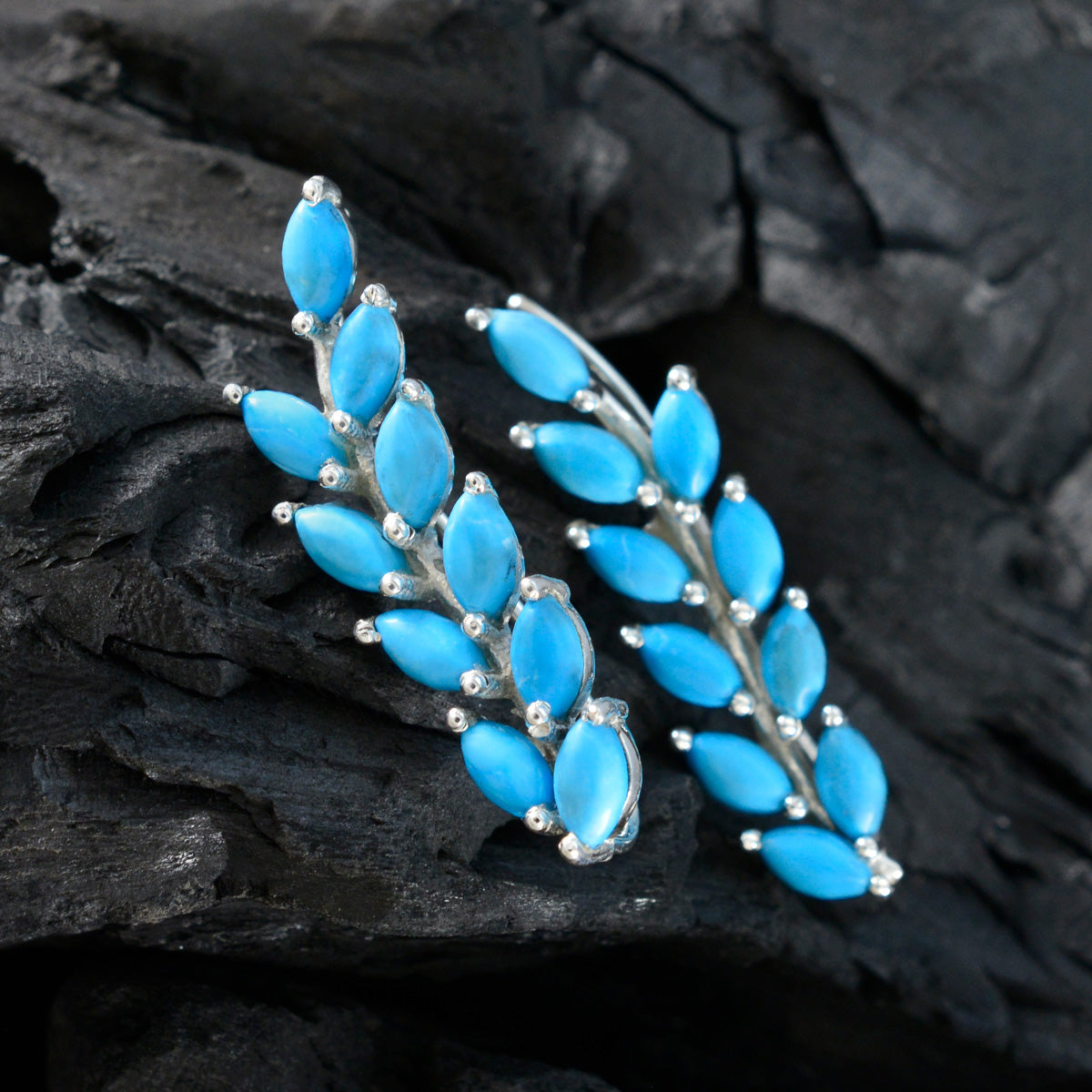 Turquoise-Mexican-Maya-multiple-Stud-Blue-Silver-Earring