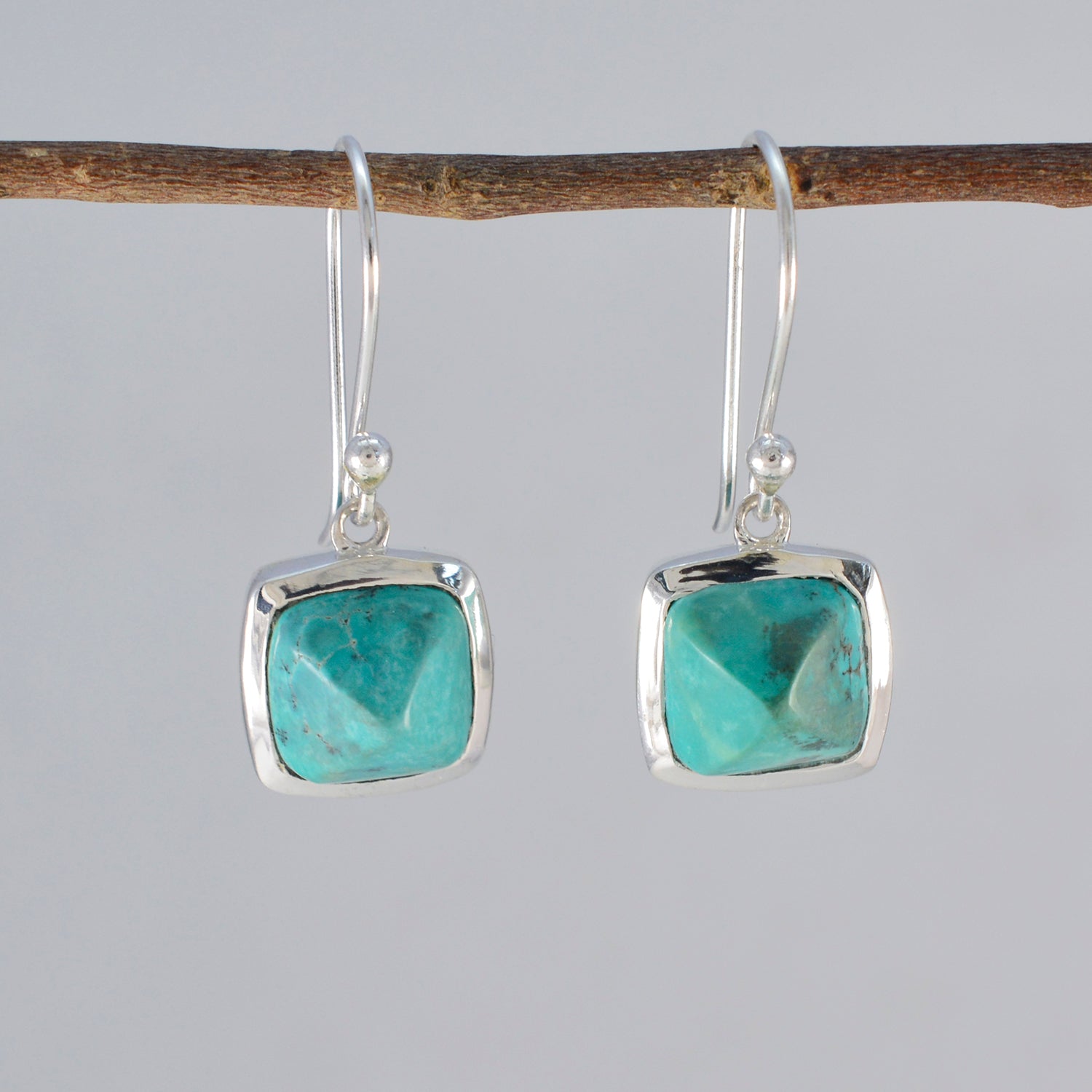 Turquoise Italiaanse Ling Solitaire Dangle Blauwe Sterling Zilveren Oorbel Secundaire afbeelding