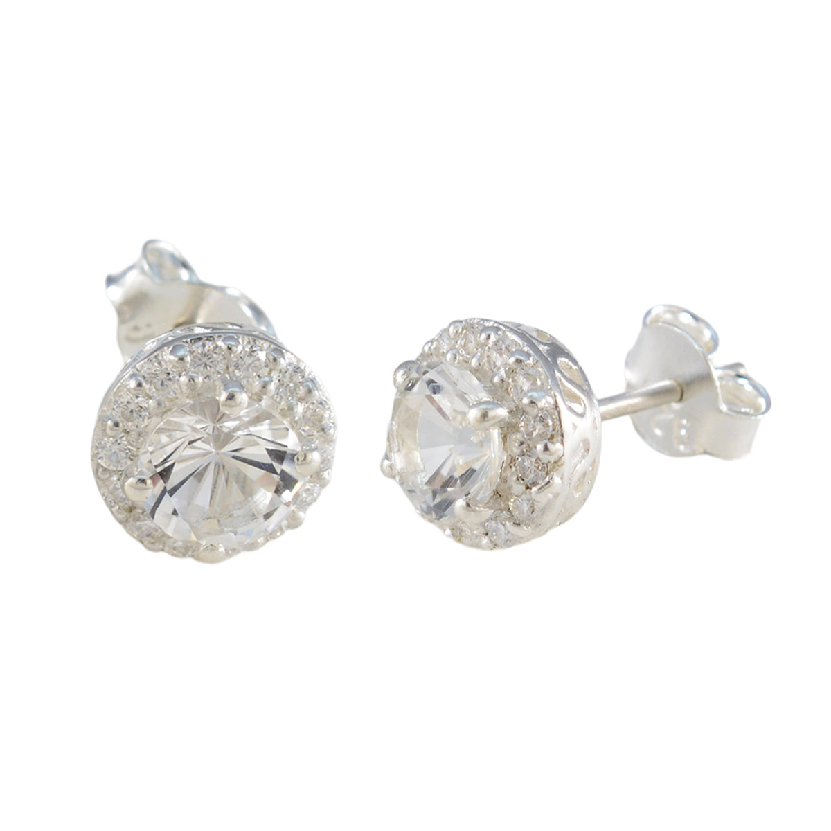 Boucles d'oreilles à tige multiples en argent 92,5 blanc avec zircone cubique américaine Lourdes Image secondaire du produit