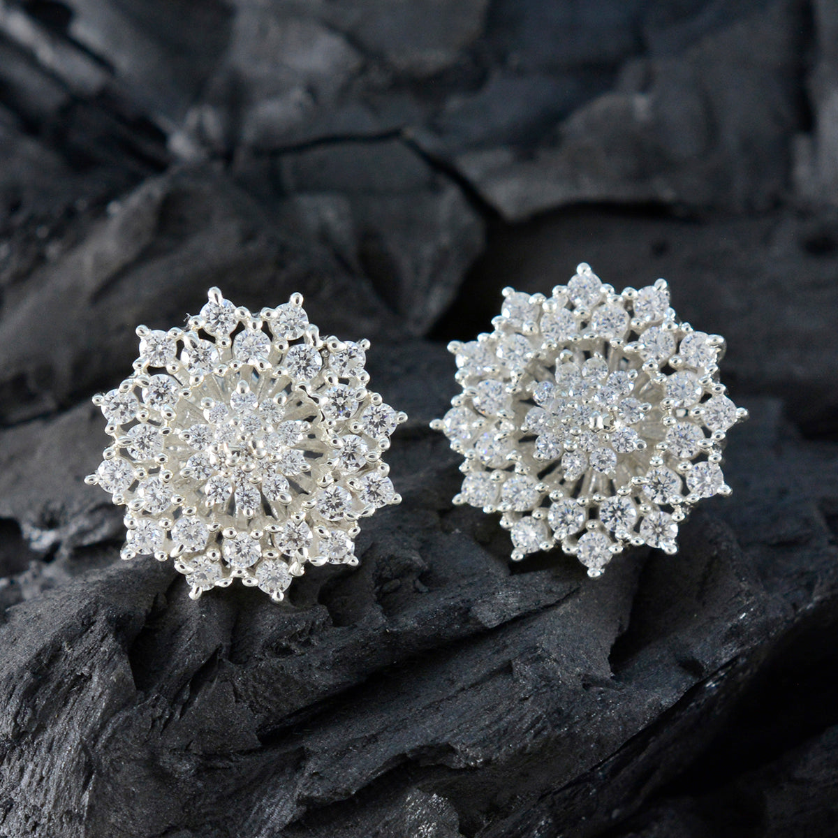 Cubic-Zirconia-American-Lourdes-multiple-Stud-White-Sterling-Silver-Earring