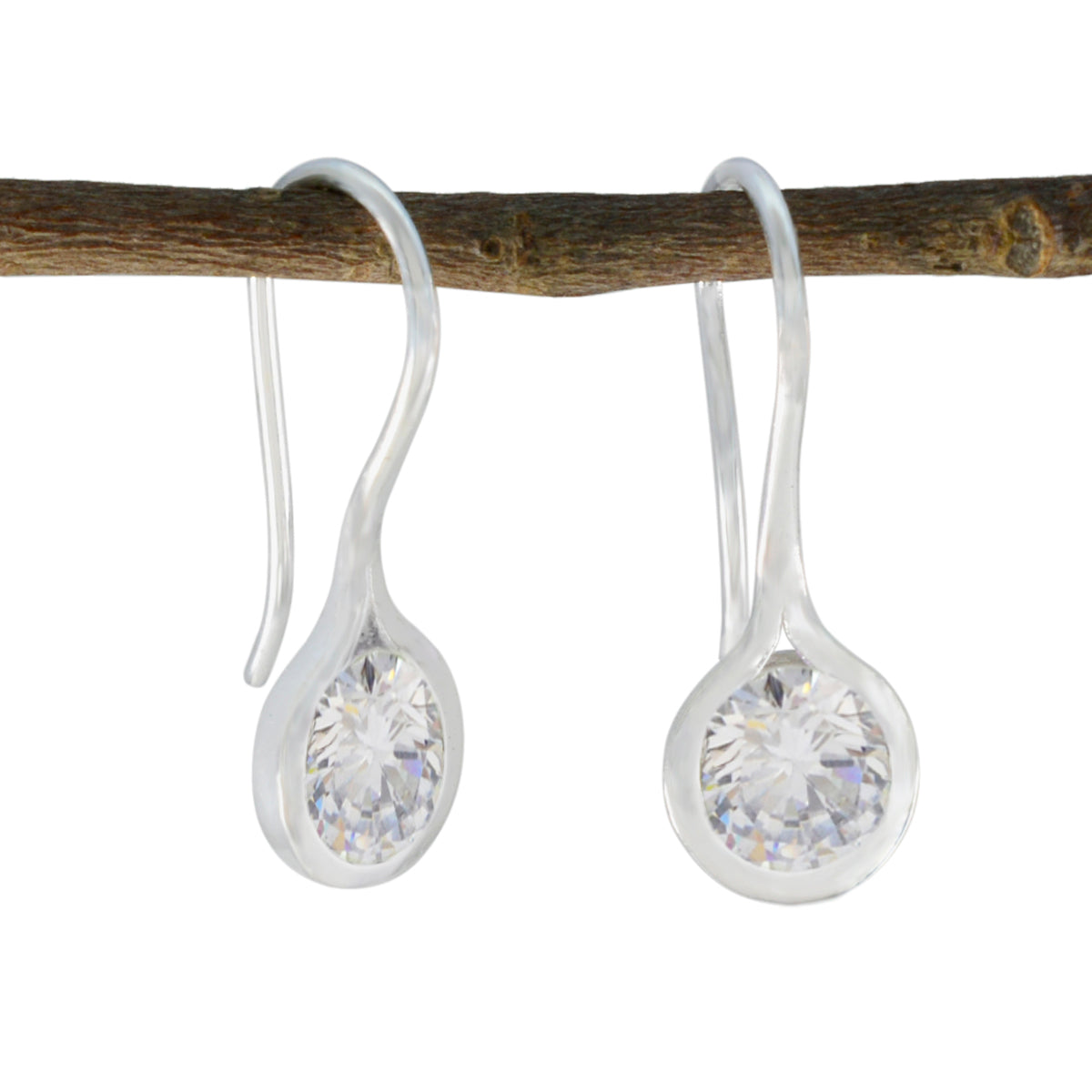 Cubic-Zirconia-American-Violet-Solitaire-Dangle-White-Silver-Earring Hoofdafbeelding