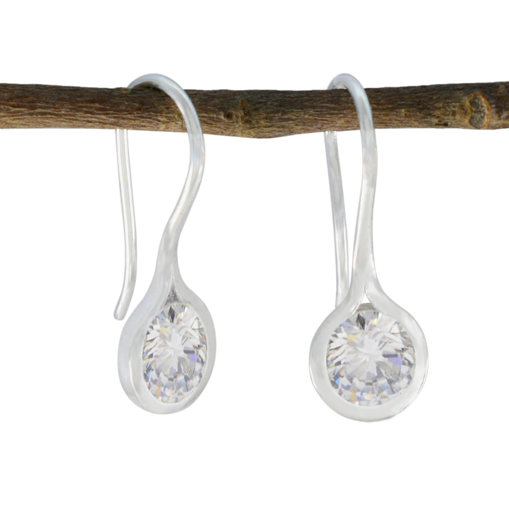 Cubic-Zirconia-American-Violet-Solitaire-Dangle-White-Silver-Earring