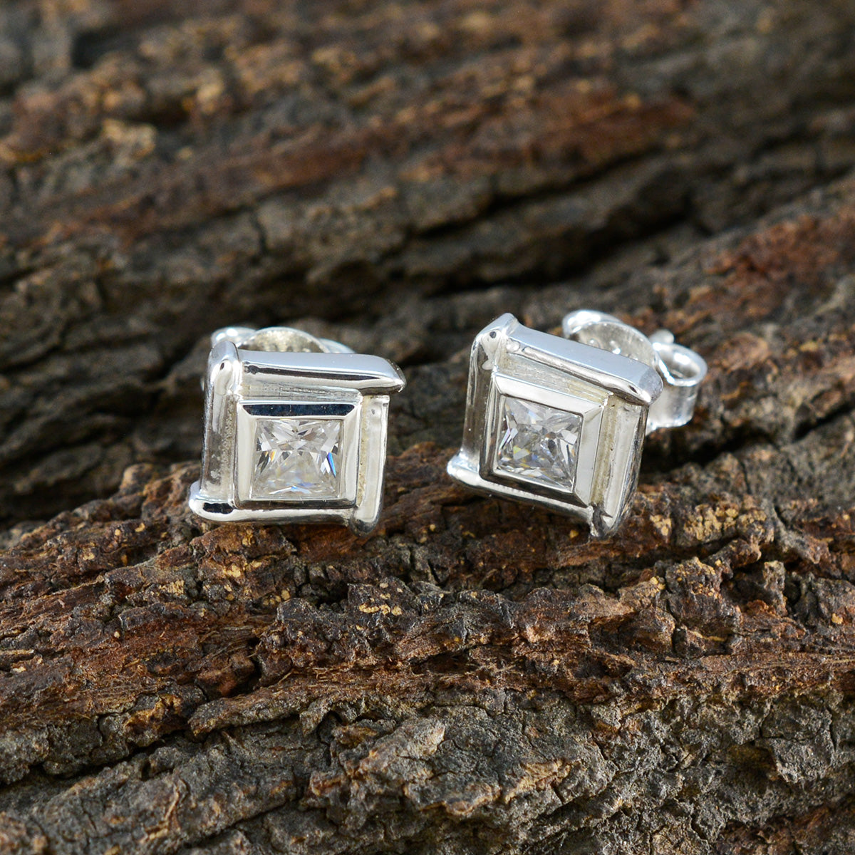 Cubic-Zirconia-German-Bruna-Solitaire-Stud-White-925-Silver-Earring