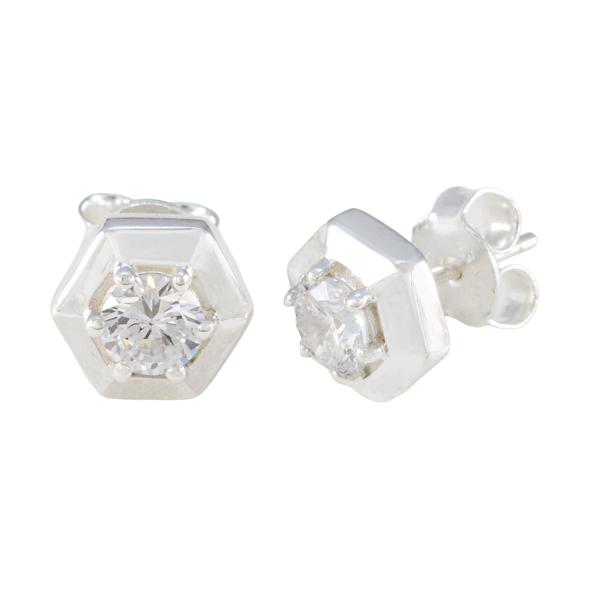 Egyptische Cecilia Solitaire Stud met Cubic Zirconia en Witte Sterling Zilveren Oorbel Secundaire afbeelding