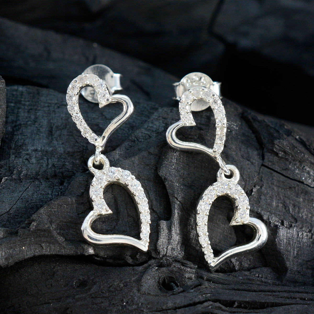 Cubic-Zirconia-Latin-American-Carolina-multiple-Stud-White-925-Sterling-Silver-Earring