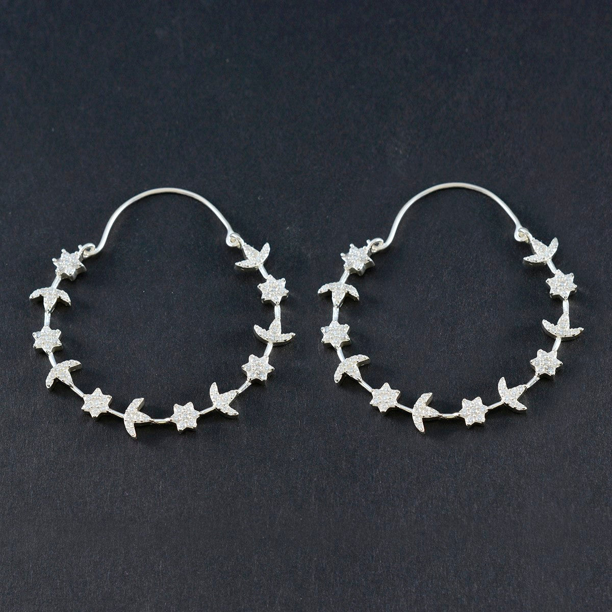 Cubic-Zirconia-Indian-Dewi-multiple-Dangle-White-925-Silver-Earring