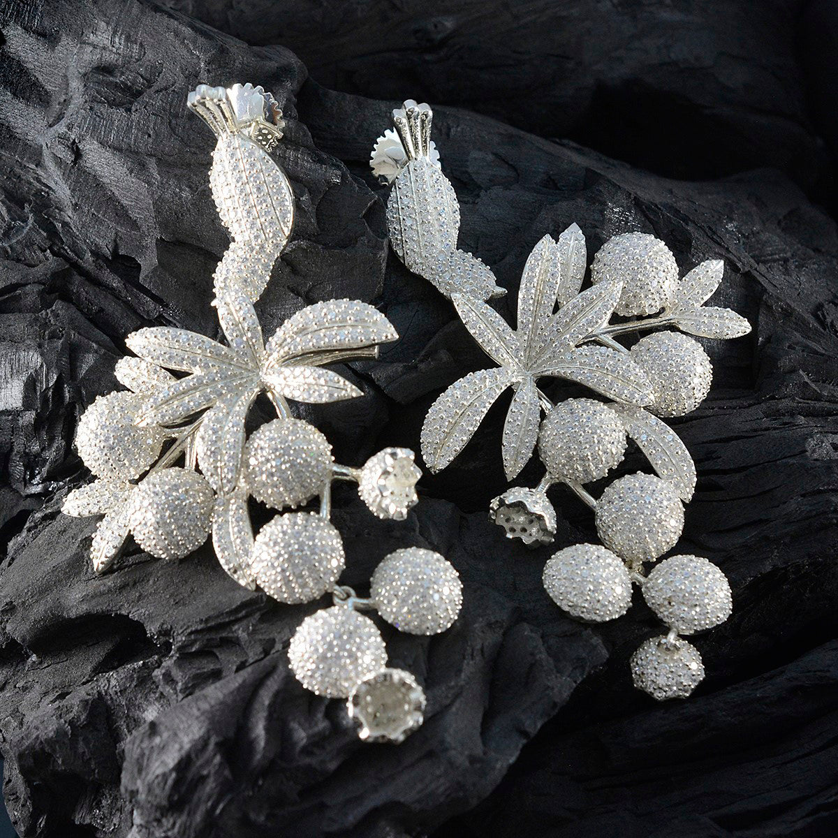 Cubic-Zirconia-Indian-Lakshmi-multiple-Stud-White-925-Sterling-Silver-Earring