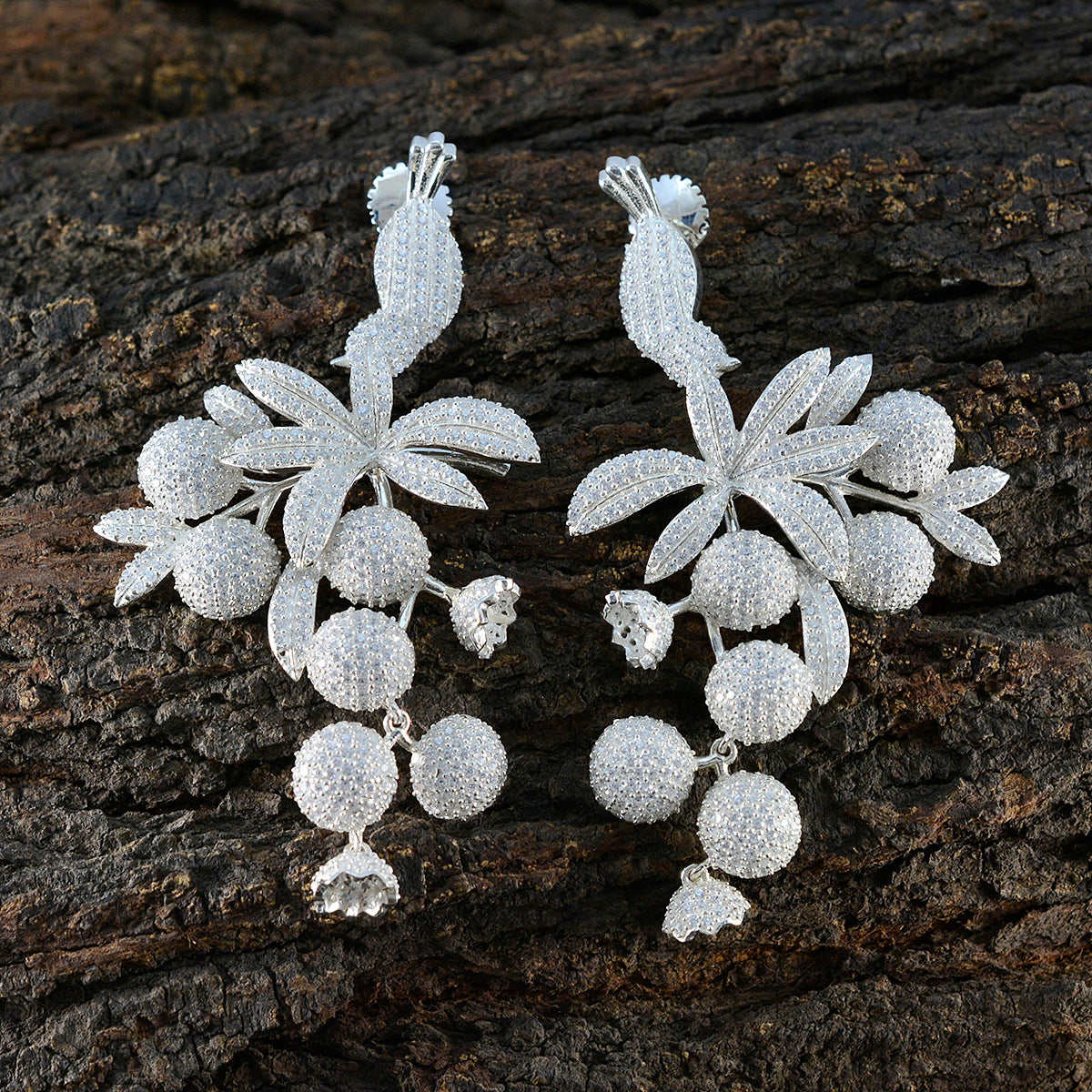 Cubic-Zirconia-Indian-Lakshmi-multiple-Stud-White-925-Sterling-Silver-Earring