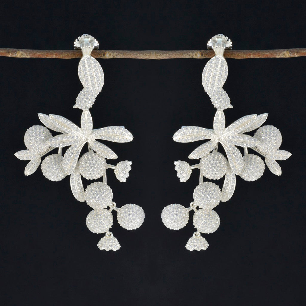 Cubic-Zirconia-Indian-Lakshmi-multiple-Stud-White-925-Sterling-Silver-Earring